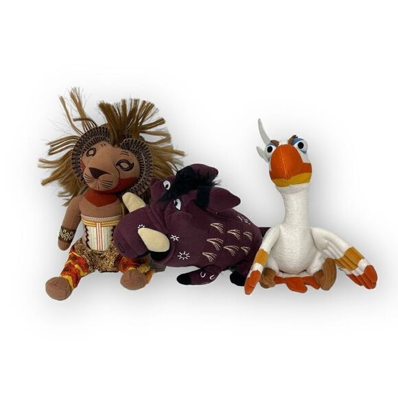 Disney Zazu Pumbaa Simba Lion King Plush Stuffed Beans Broadway Musical Lot of 3 - Picture 1 of 11